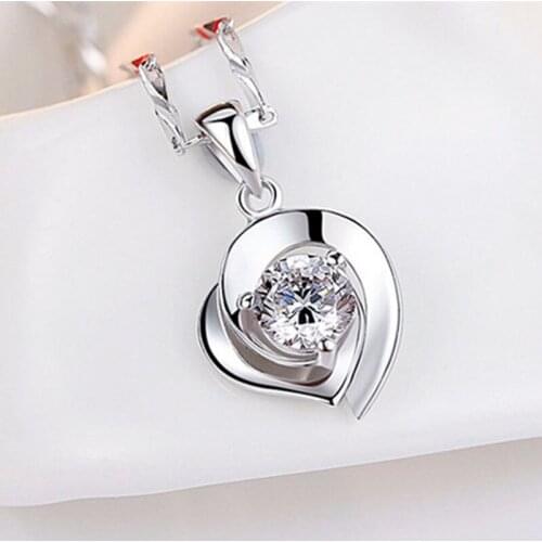 Fashion Korean Style Heart Shaped Crystal Zirconium Silver Color Female Pendant Necklace for Girl Women Party Jewelry