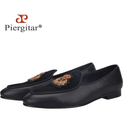 Piergitar 2021 Handmade Custom Same CL Brand Delicate Grosgrain Finishes Mens Loafers Classic Black Cowhide Moccasin Men Flats