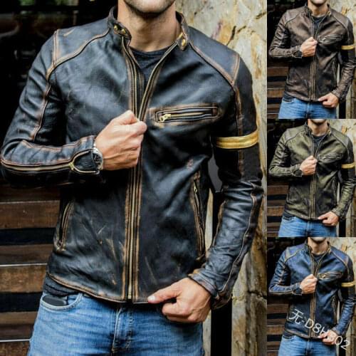 European and American mens 2020 Vintage patent leather zipper jacket motorcycle jacket mens wear