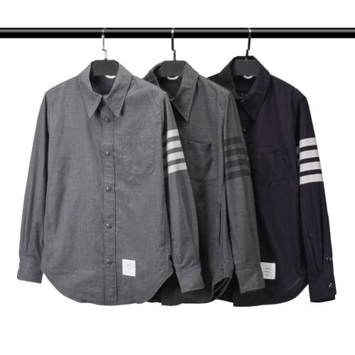 TB THOM 2021 Men Shirt Wool Casual Long Sleeve Women Blouse Turn Down Collar Korean Design High Quality Outerwear Luxury