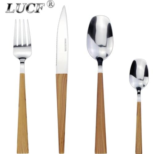 LUCF Stainless Steel Fashion Dinnerware 4 In 1Set Plastics Handle Mirror Polish Western Cutlery Tableware For kitchen Restaurant