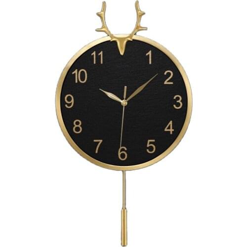 Nordic Wall Clock Modern Design Living Room Home Decor Natural Rock Wall Watches Copper Deer Head Creative Mute Quartz Clock