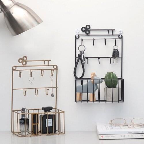 Wall Racks Iron Storage Holder Keys Hook Hanging Basket Bedroom Living Room Decorative Grid Wire Display Shelf Kitchen Organizer