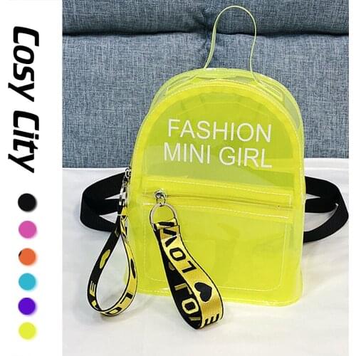 Women Korean Fashion Neon Mini Small Transparent Backpack Shoulder Back Bag Waterproof Feminina Girl School Jelly Bagpack