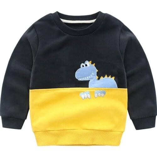 New Toddler Sweatshirt Boy Cotton Cartoon Embroidered Dinosaur Long Sleeve T-Shirt Kids 2 3 4 5 6 Years Infants Boutique Clothes