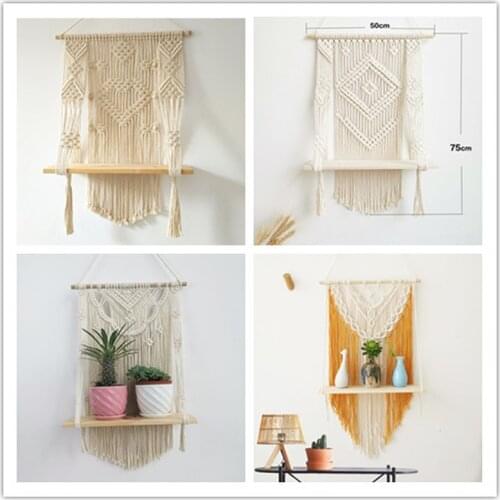 New Plant Shelf Yellow Wall Hanging Tapestry Macrame Wall Art Hand-made Dyed Tapestry Boho Decor Lace Fabric Bohemia Tassel
