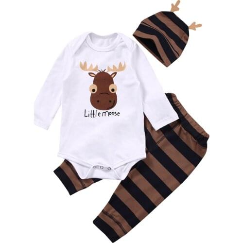 Newborn Baby Boy Girls Clothes Long Sleeve Romper Jumpsuit Long Pants +hat Outfits 3Pcs