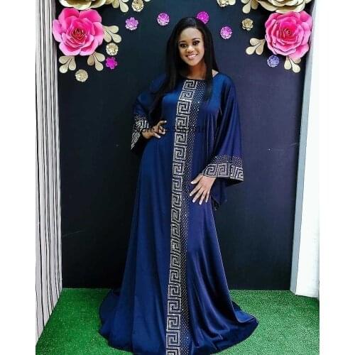 African Design Dashiki Dress Silk Beading Abaya Bandage Maxi Bazin Vintage Long Sleeve Robe Gowns Africa Sexy Lady Party