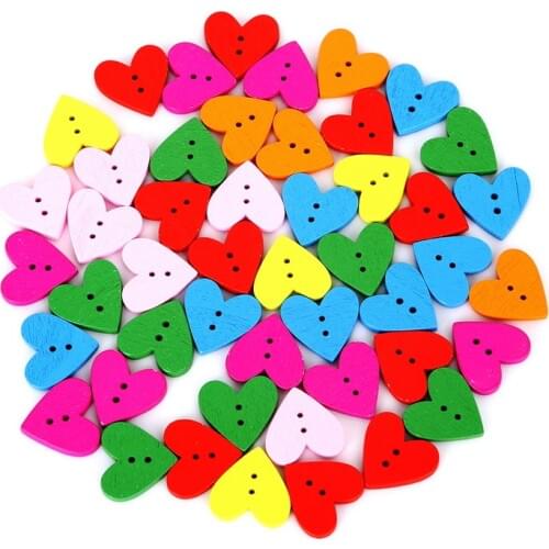 Multicolor 100pcs 19x19mm 2 Holes Mixed Love Heart Wooden Decorative Buttons Fit Sewing Scrapbooking DIY Crafts
