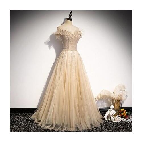 Luxury light champagne rhinestone beading ball gown princess/queen Medieval Victoria Ball stage performance/event/studio