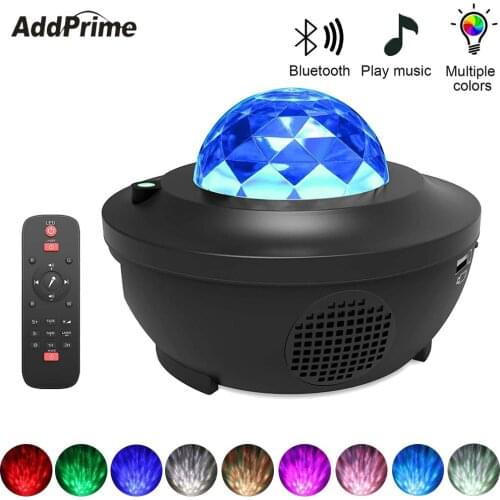 LED Starry Sky Night Light Projector Lamp USB Charge Nebula Ocean Wave Projector with Bluetooth Speaker Gift for Children Kids