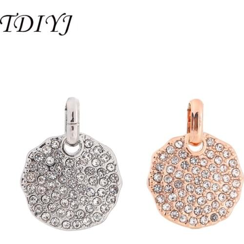 TDIYJ New Arrival 15mm Round CZ Disc Pendant Rose Gold DIY Slide Dangle for Women Cleo Statement Necklace 6Pcs/lot