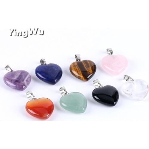 Yingwu 20mm natural stone heart pendant quartz crystal agates turquoises malachite stone for Jewelry making Necklace pendant