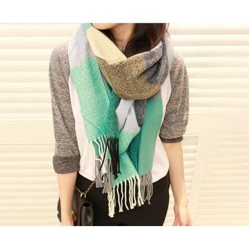2020 Women Autumn Big Plaid Female Long Cape Outside Street Wear Winter Knitted Shawl