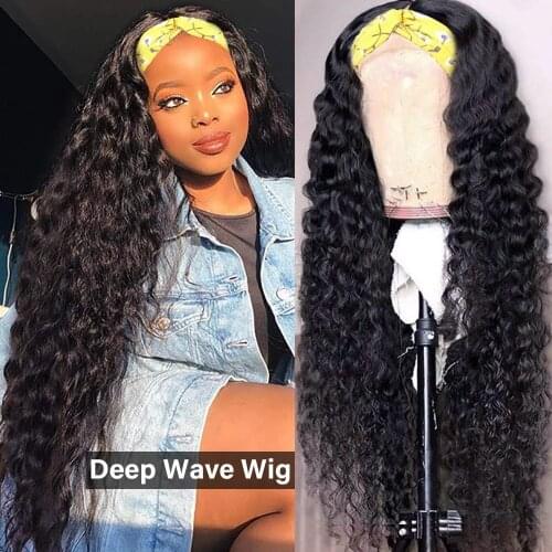Deep Wave Headband Wig Human Hair Wig 30 Inch Brazilian Remy Human Hair Scarf Wig Glueless Deep Curly Wig Headbands For Women