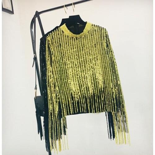 New arrival women blingbling gold sliver sweater round collar long sleeve lady knit pullover personality beading sweaters