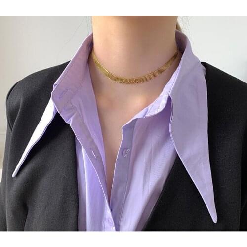 Women Stainless Steel Jewelry Titanium Pave Chain Wrap Necklace Punk Hiphop Designer Simply Gown Sweet Boho Trendy