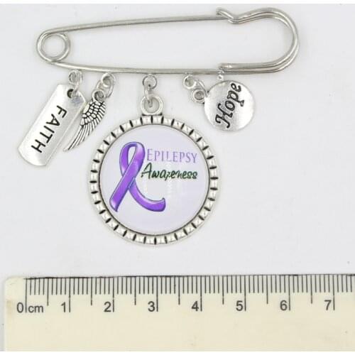 1PC Purple Ribbon Cancer Brooch Pin Faith Hope Epilepsy Awareness Pin Brooch Safety Pins for Women Men