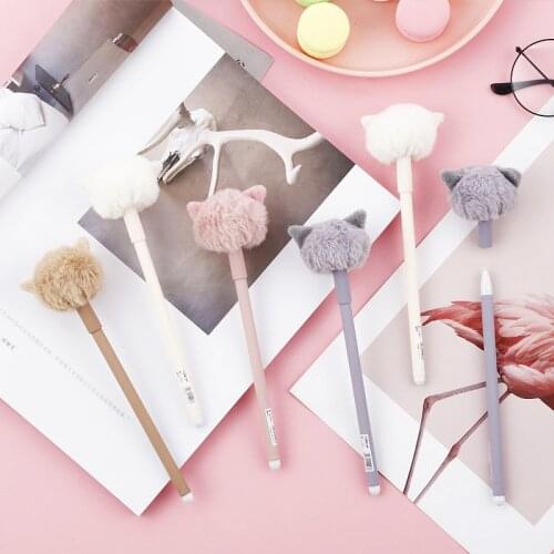 1pcs Creative Plush Cat Gel Pen Cute Cartoons Student Writing Stationery Supplies Signing Pen Office Accessories