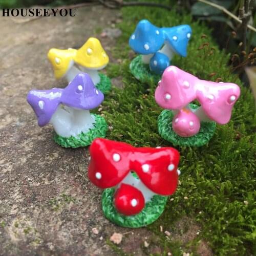 10PCS/Lot Cute Mini Resin Mushrooms Fairy Garden Ornament Miniature Micro Landscape Bonsai Plants Pots DIY Doll House Decoration