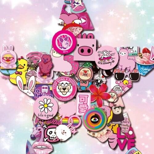 110pcs/pack PVC Waterproof Pink Girls Fun Sticker Toys The Luggage Stickers For Moto Car & Suitcase Cool Fashion Laptop stickers