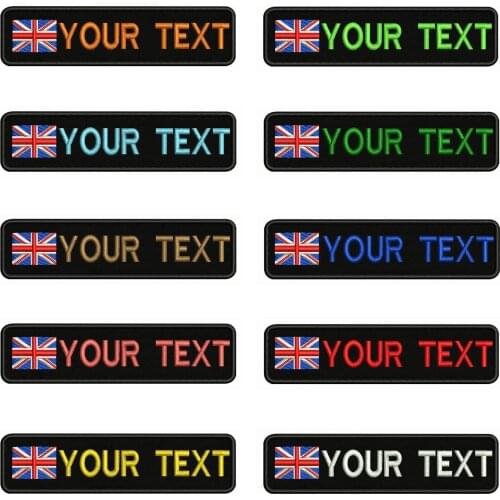 British flag United Kingdom 10X2.5cm Embroidery Custom Name Text Patch Stripes badge Iron On Or Velcro Backing Patches