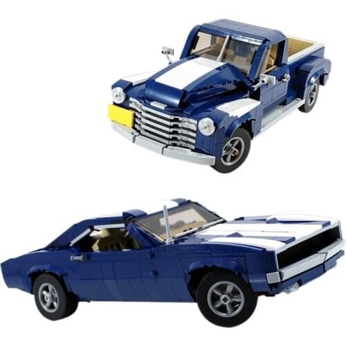 MOC-10265 Muscle Car and Pickup Truck Building Blocks Sport Car Racing Vehicle Bricks Diy Collection Toys for Kids Gifts
