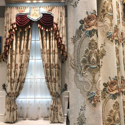 Thickened Shade European Curtains for Living Room Balcony Chenille Curtains for Bedroom Valance Embroidery Curtain Fabric