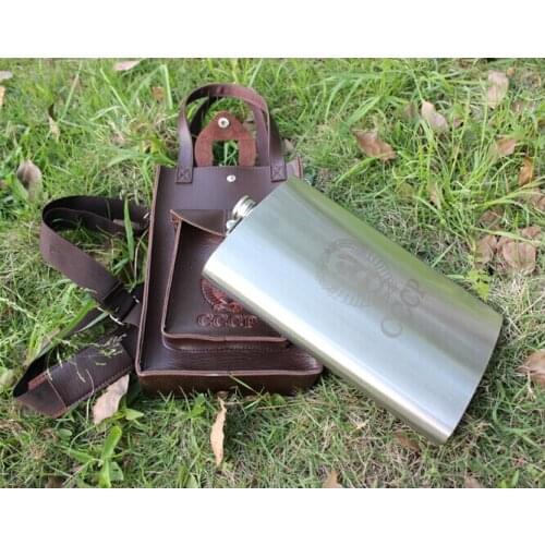 1PC 64 oz 304 Stainless steel flagon laser welding Water Leakage proof wine bar pot with PU pocket JZ 1114