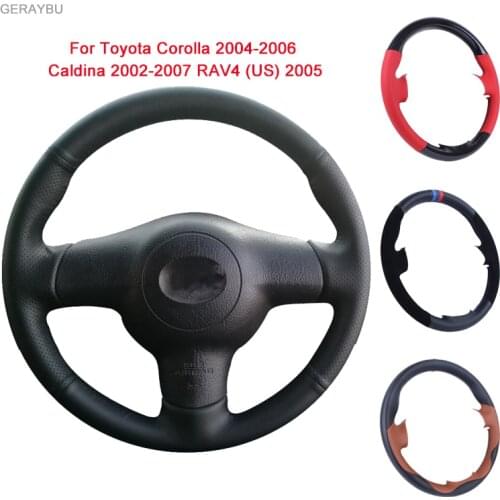 GERAYBU Custom DIY Black Artificial Leather Hand-sewn Car Steering Wheel Cover For For Toyota Corolla Caldina RAV4 (US) Scion tC