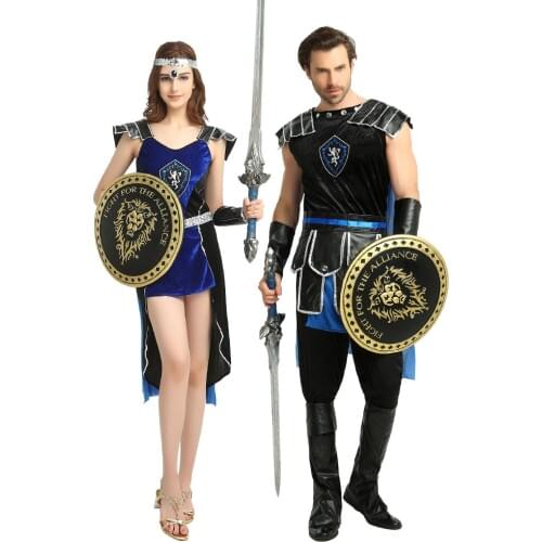 Halloween Carnival Purim Party Adult Ancient Roman Greek Warrior Gladiator Knight Julius Caesar Costumes for Men Women Couple