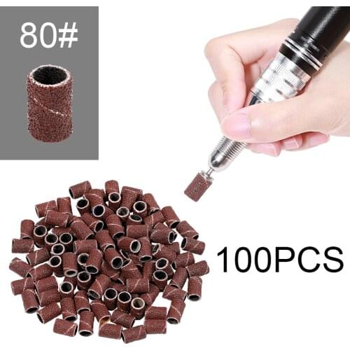 100PCS 80# Nail Art Sanding Bands Electric Nail Drill Machine Tools Grinding Coarse Sand Ring Drill Bits Accessory For Manicure