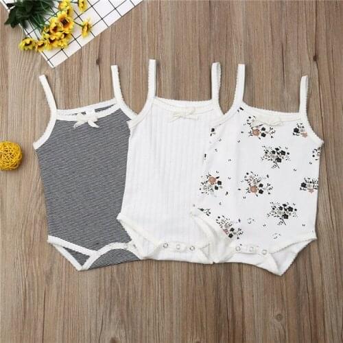 3Pcs Infant Newborn Kid Baby Girl Sleeveless Cotton Rompers Floral Stripe Jumpsuits Outfit Summer Baby Playsuit Clothes