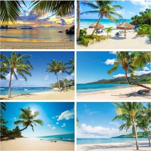 Scopiso Summer Photography Backdrop Tropical Sea Beach Palm Trees Aurora Summer Holiday Natural Scenic Background Studio Props