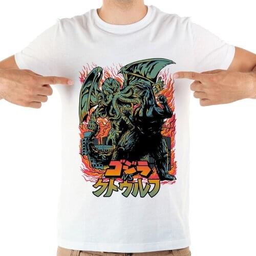 Japan anime Cthulhu fight kaiju funny t shirt men 2019 summer new white casual homme cool manga tshirt