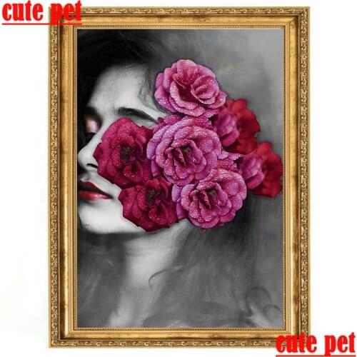 DIY Flower art woman cross stitch diamond painting 5D full diamond painting living room decoration artwork embroidery puzzle