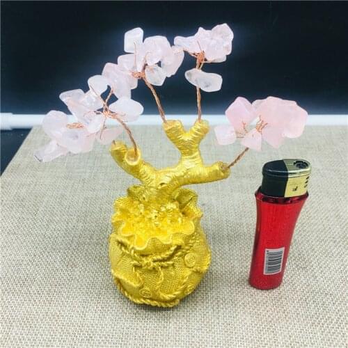 13-15cm Natural crystal yellow fortune tree decoration tree money tree