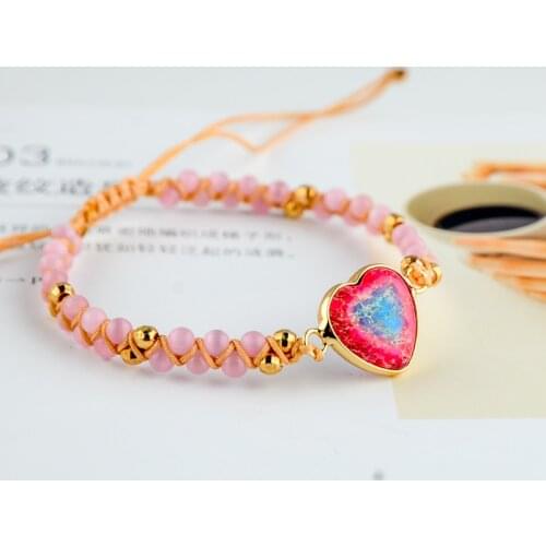 Natural Stone Heart Charm Bracelets String Braided Macrame Bracelets Jaspers Friendship Wrap Bracelet Femme Women Jewelry