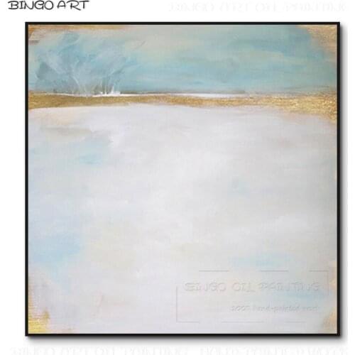 New Arrivals Hand-painted High Quality Modern Abstract White and Blue and Gold Oil Painting Abstract Oil Painting for Wall Decor