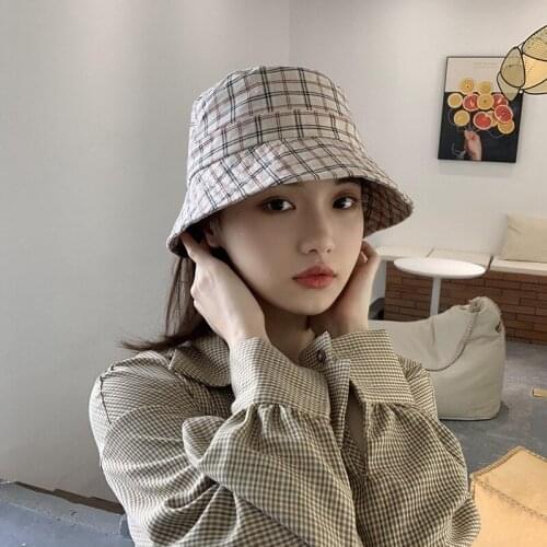 Men Women Fashion Bucket Hat Bucket Hip Hop Cap Plaid Hat Female Fishing Fisherman Hat