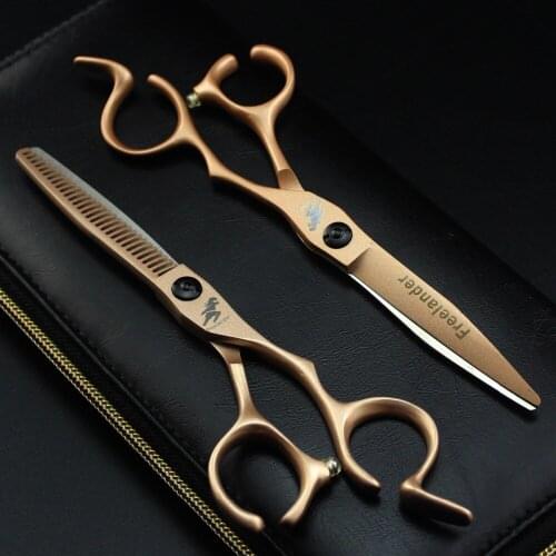 6.0 inch high-grade rose gold unique notched handle hairdressing scissors flat shear Liu Hai scissors cutting