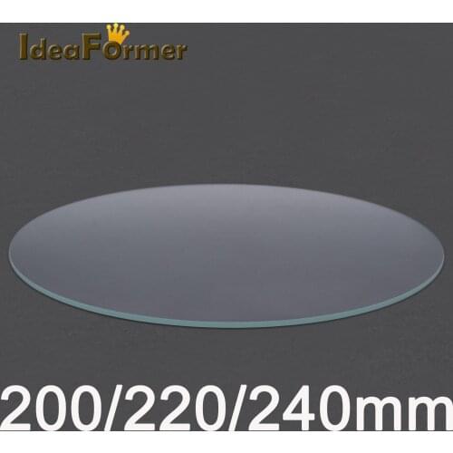 3D Printer Round Borosilicate Glass plate heated bed Diameter 200mm 220mm 240mm Flat Transparent Tempered Glass for Kossel Delta