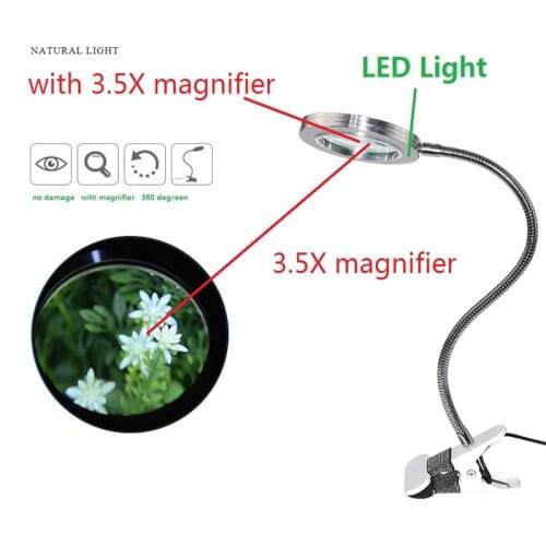 8W Portable Table Clip Lamp for Eyebrow Nail Eyelash Tattoo Permanent Makeup Lights USB LED Charging lamp with 3.5X Magnifier