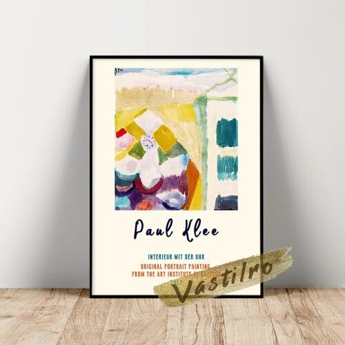 Paul Klee Exhibition Poster, Interieur Mit Der Uhr (Interior With The Clock) Oil Painting, Klee Color Vintage Prints, Idea Gift
