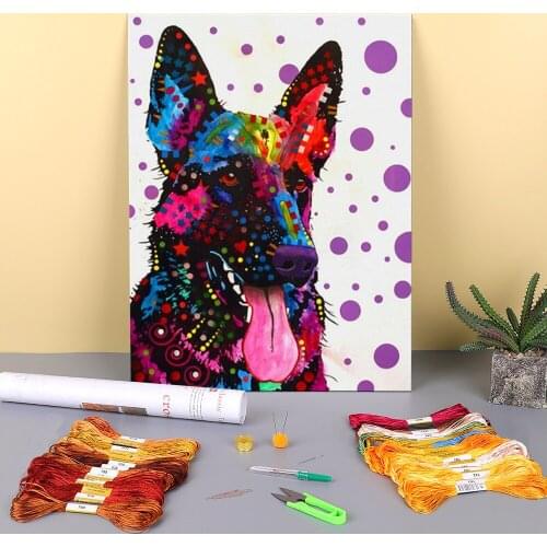 Animal German Shepherd Printed Fabric 11CT Cross-Stitch Patterns DIY Embroidery DMC Threads Handicraft Painting Design