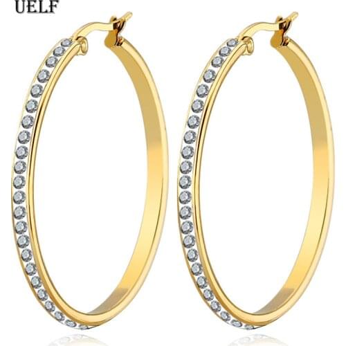Uelf 2019 New 20-40mm Large Crystal Hoops Earrings Paparazzi Basketball Wives CZ Hiphop Earrings Christmas Gift