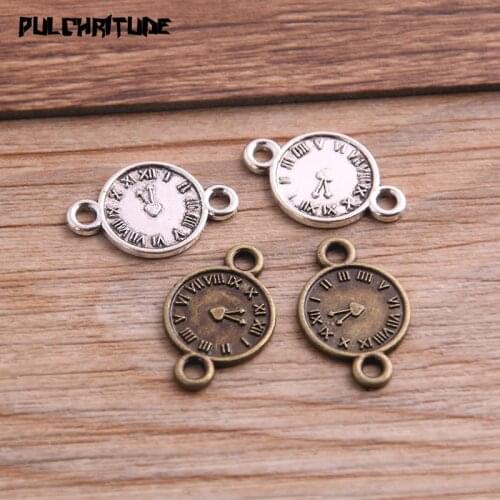 20PCS 13*21mm Two Color Vintage Metal Zinc Alloy Clock Connector Charms Fit Jewelry Pendant Charms Makings