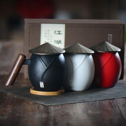 Fun classic with filter ceramic mug Creative unique design decoration ceramic teacup pastoral art tea mugs