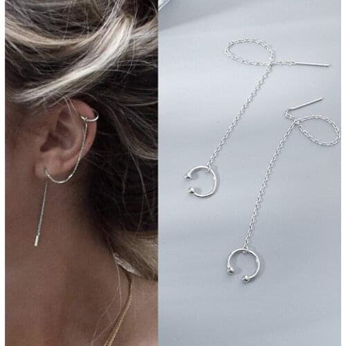 925 Sterling Cuff Chain Earrings Wrap Tassel Earrings for Women Crawler Earrings Simple Dainty Jewelry Gifts for Mom