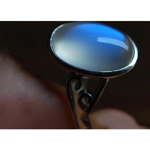Original Moonstone Oval Egg Surface Opening Adjustable Ring Light Luxury Translucent Reflective Womens Brand Silver Jewelry